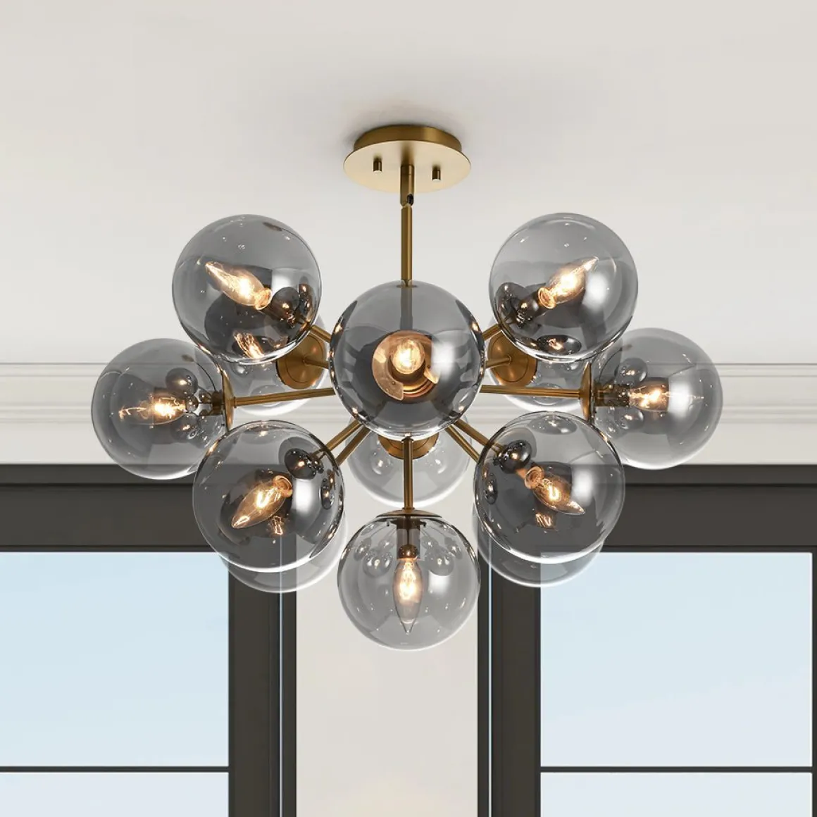 (OpenBox) Glam Dark Pearl Sputnik Smoked Glass Bubble Chandelier Light Fixture