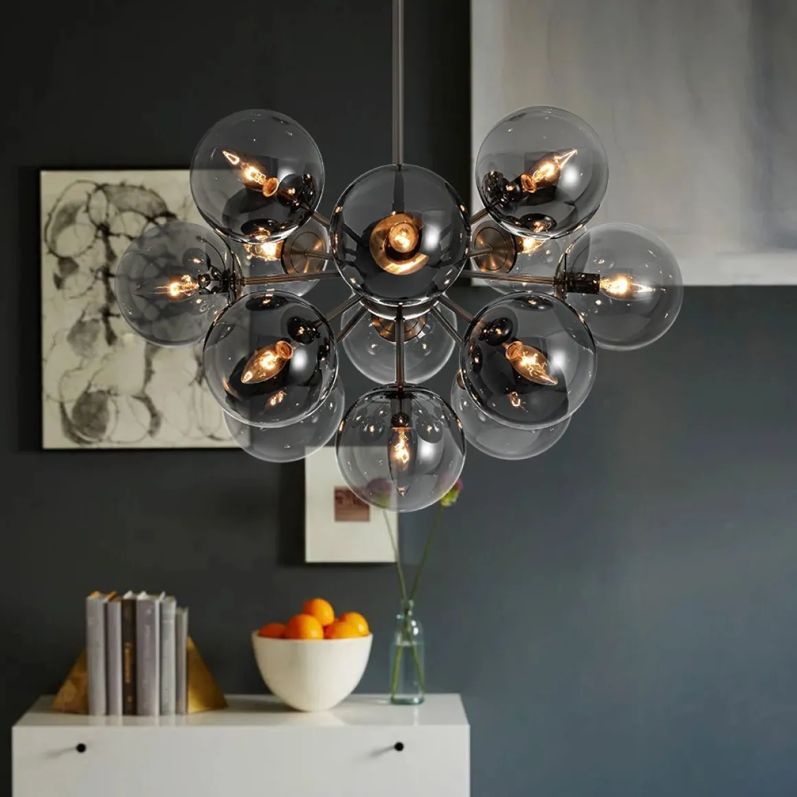 (OpenBox) Glam Dark Pearl Sputnik Smoked Glass Bubble Chandelier Light Fixture