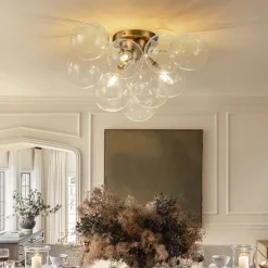(OpenBox) 3-Light Brass Cluster Clear Glass Globe Bubble Ceiling Light