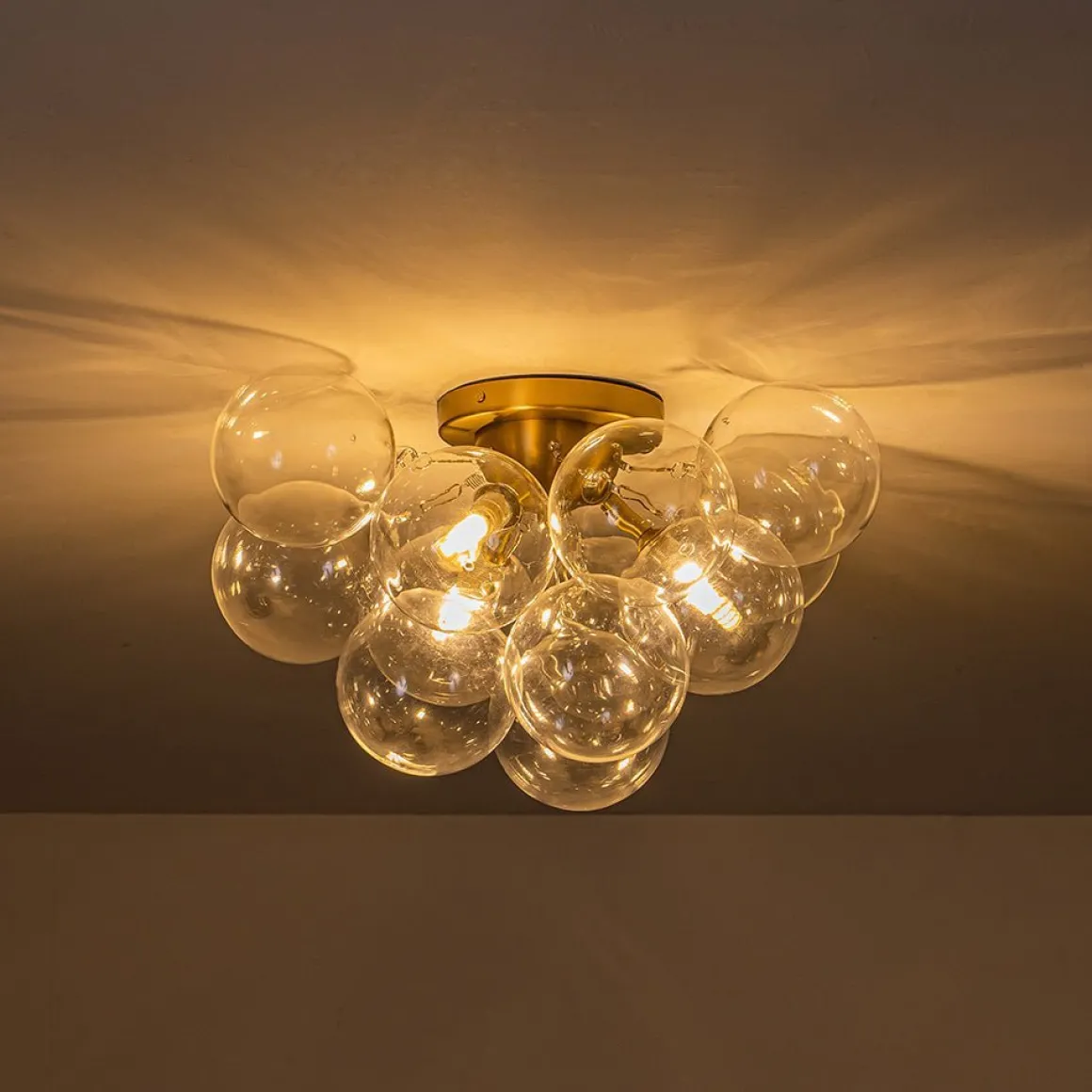 (OpenBox) 3-Light Brass Cluster Clear Glass Globe Bubble Ceiling Light
