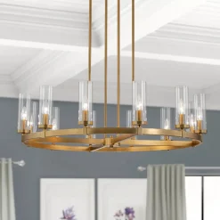 (OpenBox) 12-Light Clear Glass Shade Wagon Wheel Chandelier