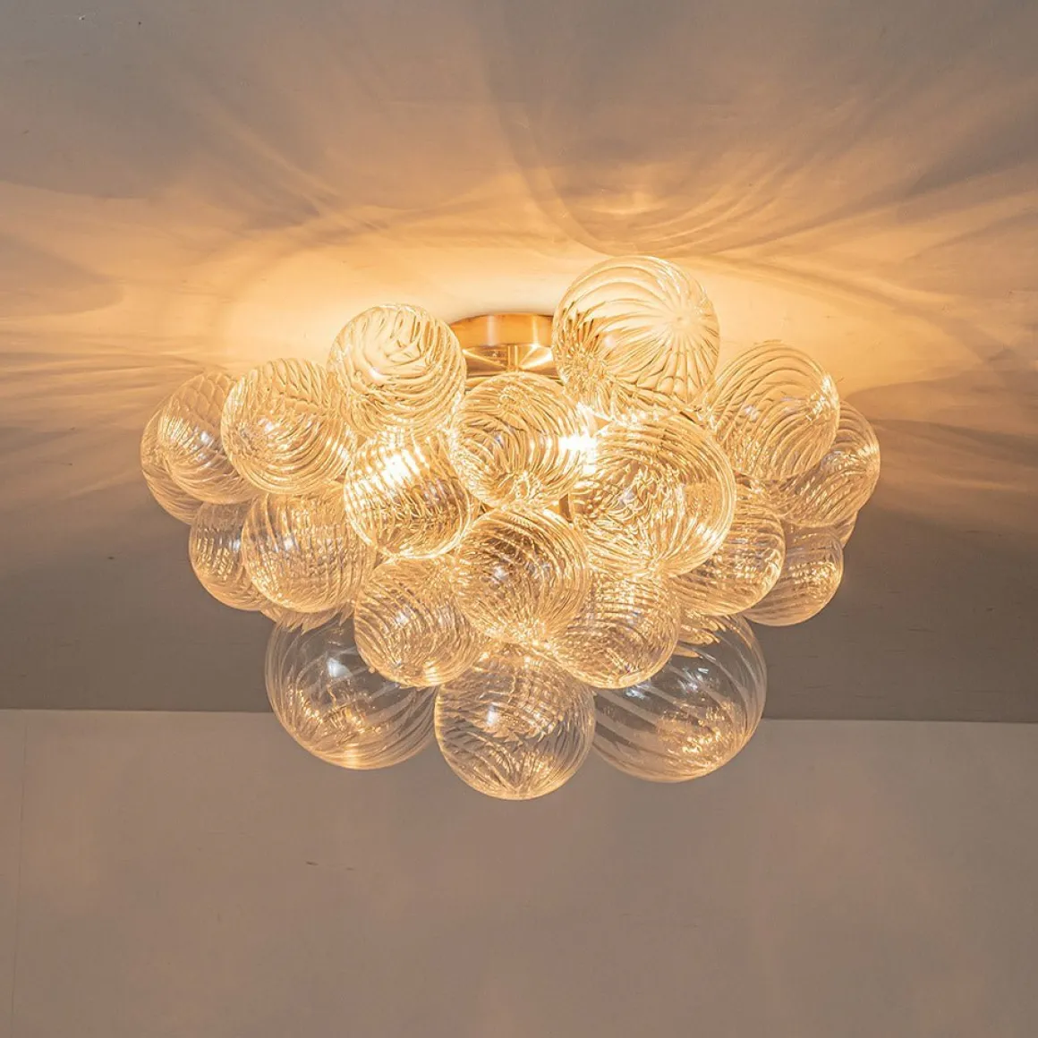 (OpenBox) 3-Light Cluster Ribbed Glass Bubble Semi Flush Chandelier