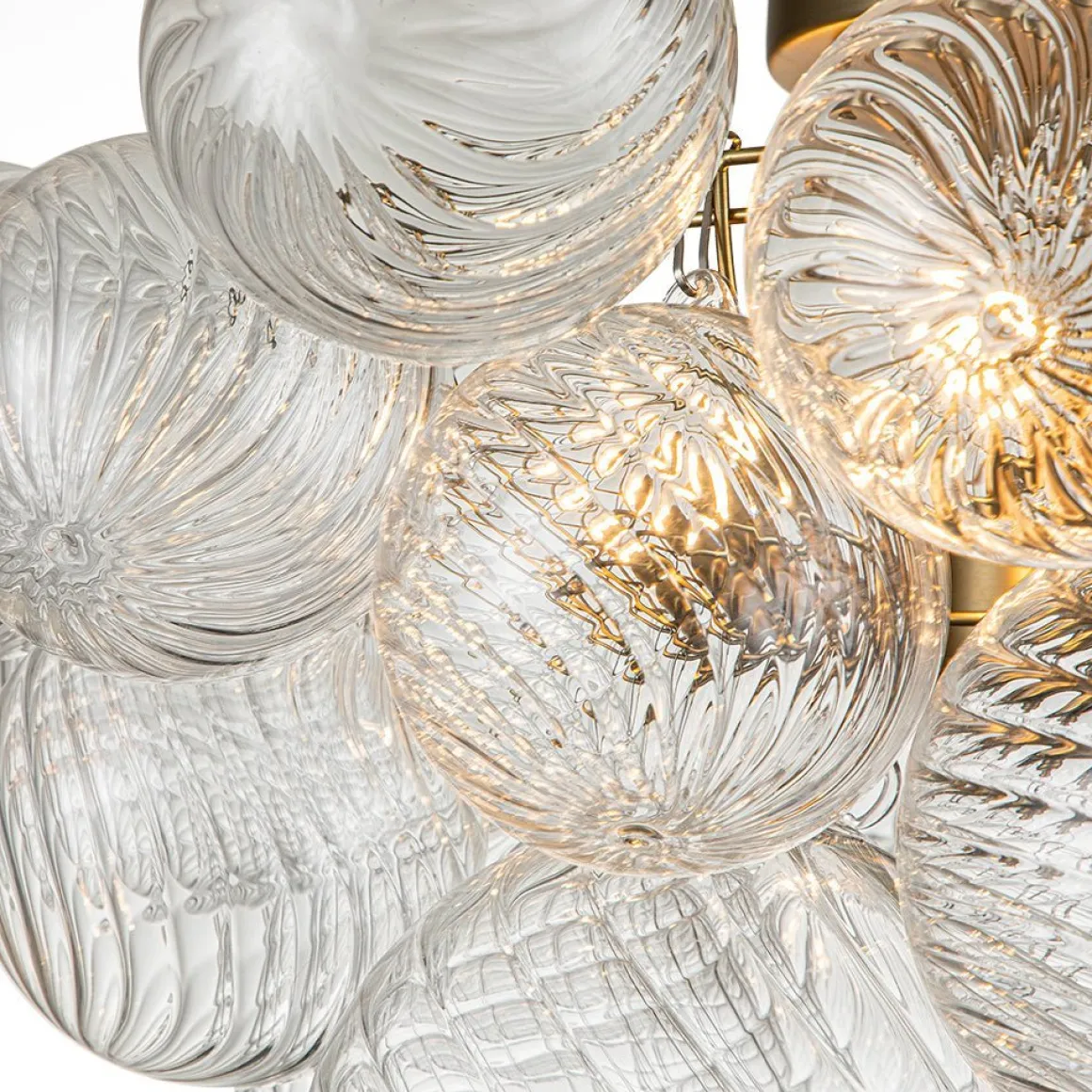 (OpenBox) 3-Light Cluster Ribbed Glass Bubble Semi Flush Chandelier