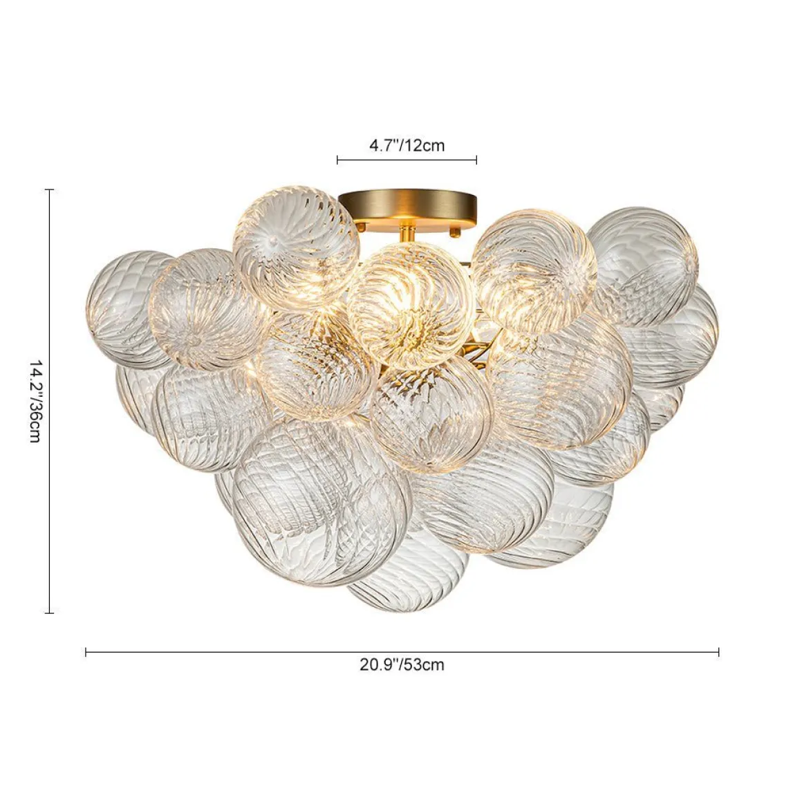 (OpenBox) 3-Light Cluster Ribbed Glass Bubble Semi Flush Chandelier