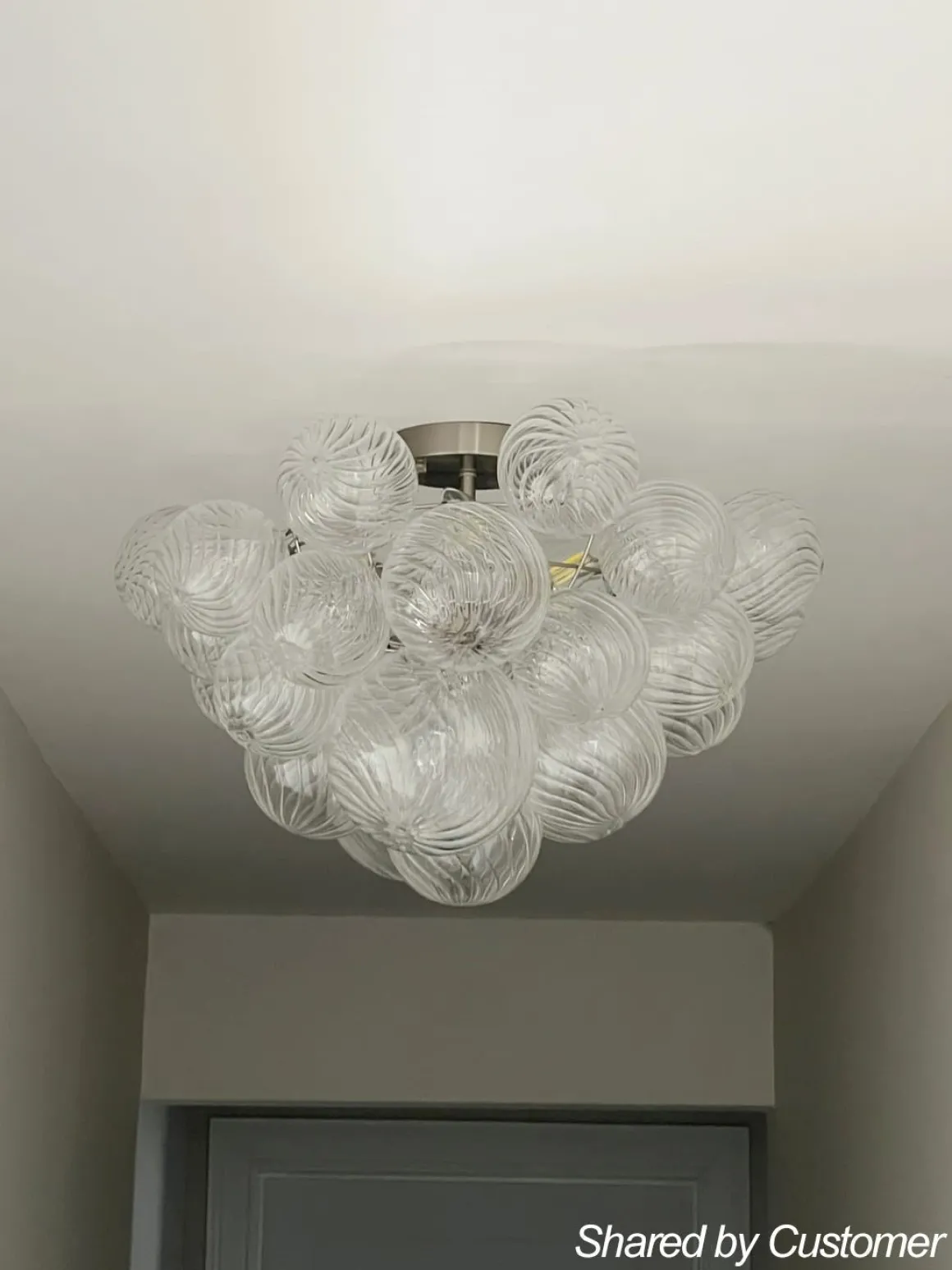 (OpenBox) 3-Light Cluster Ribbed Glass Bubble Semi Flush Chandelier