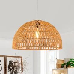 (OpenBox) 1-Light Coastal Bohemian Woven Rope Dome Pendant