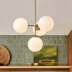 (OpenBox) 4-Light Opal Glass Globe Sputnik Semi Flush Chandelier