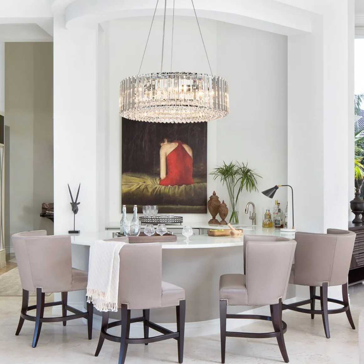 (OpenBox) Modern Chrome Round Drum Crystal Chandelier