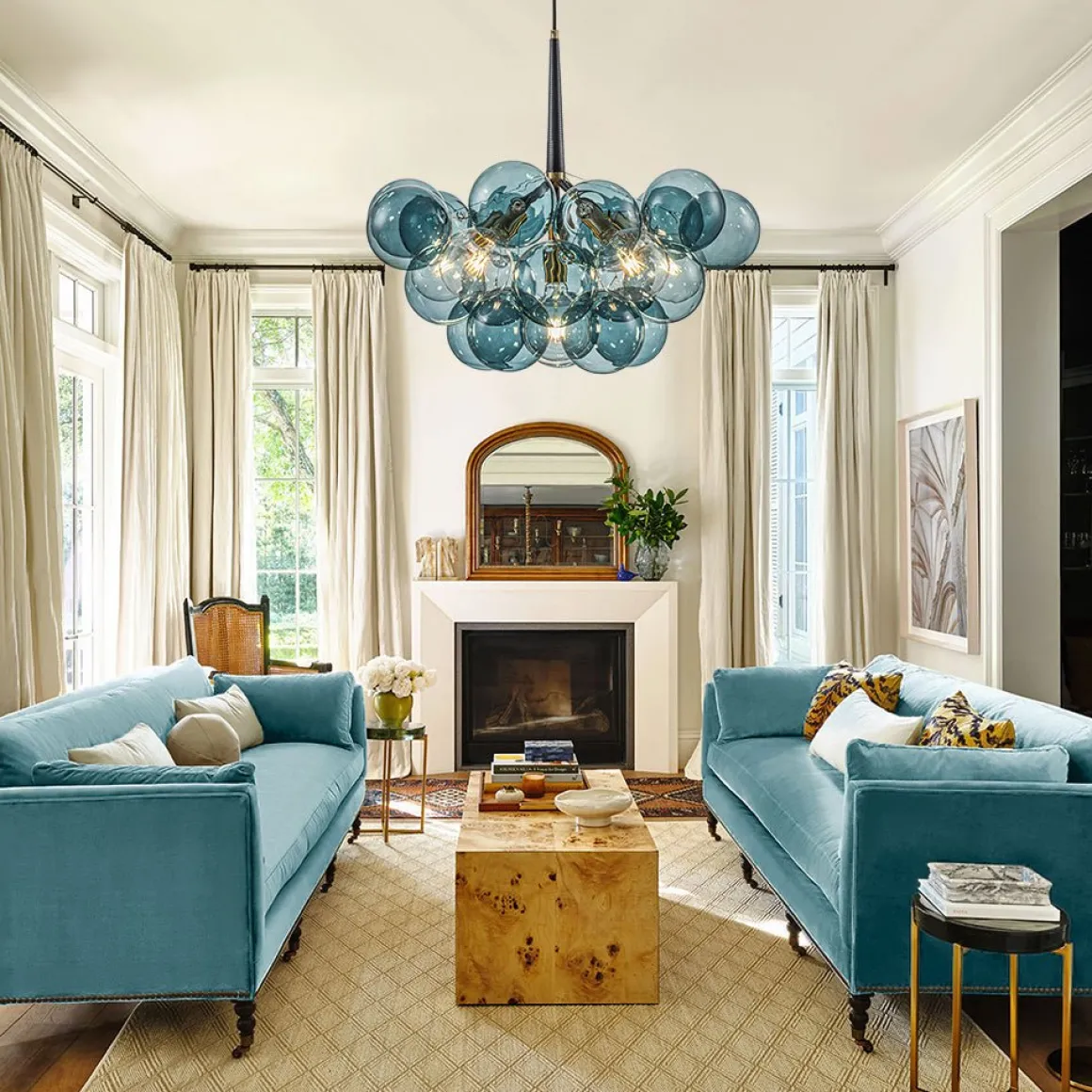 (OpenBox) Modern Cluster Blue Glass Globe Bubble Chandelier