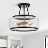 (OpenBox) Modern Farmhouse Drum Glass Semi Flush Mount