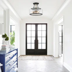 (OpenBox) Modern Farmhouse Drum Glass Semi Flush Mount