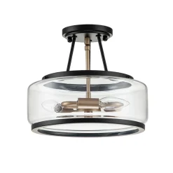 (OpenBox) Modern Farmhouse Drum Glass Semi Flush Mount