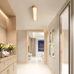 (OpenBox) Natural Wood Long Oval Dimmable LED Flush Mount