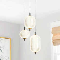 (OpenBox) Prismatic Glass Dimmable LED 3-Light Cluster Round Pendant