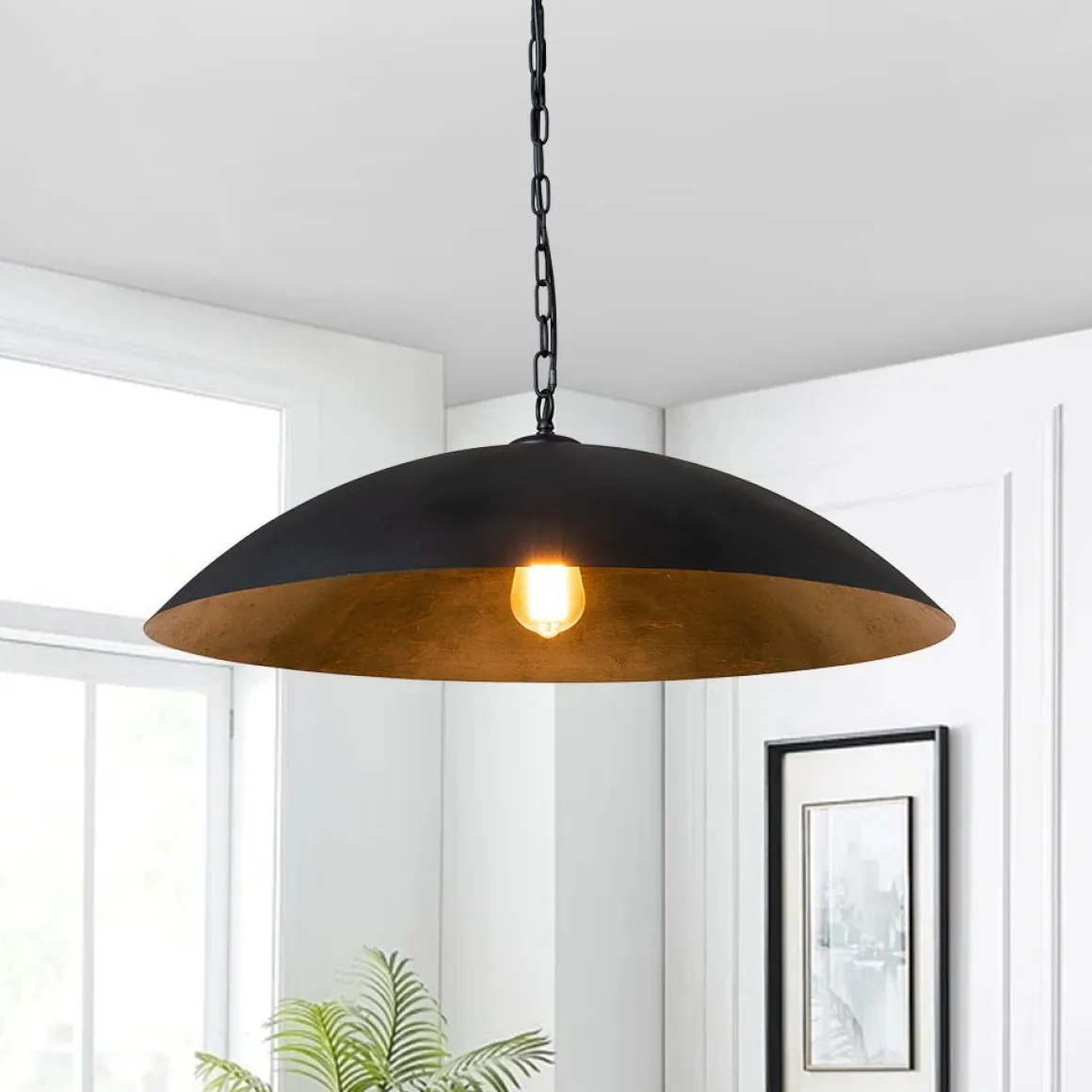 (OpenBox) Vintage Oversized Flat Dome Metal Pendant Light