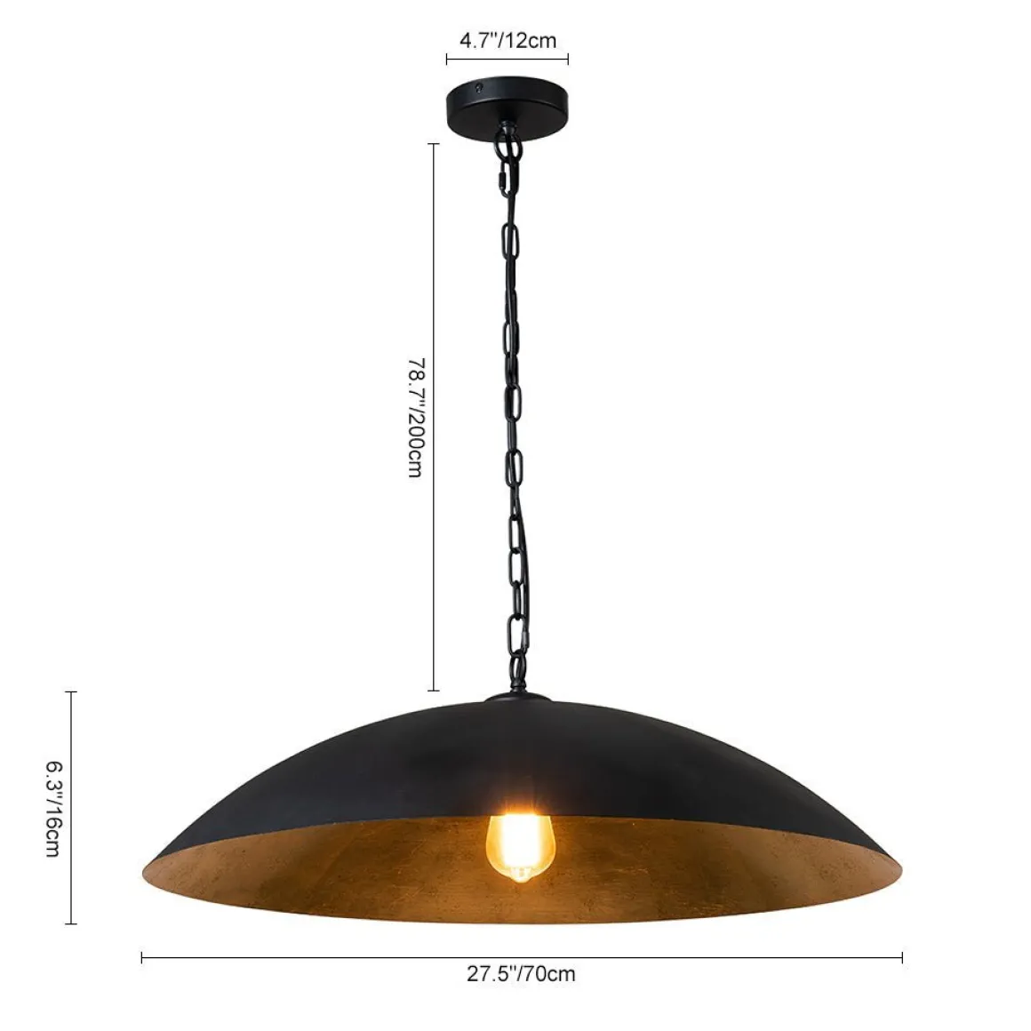 (OpenBox) Vintage Oversized Flat Dome Metal Pendant Light