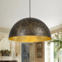Oversized Antique Dark Rust Iron Dome Pendant Light