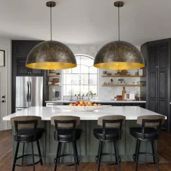Oversized Antique Dark Rust Iron Dome Pendant Light