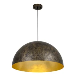 Oversized Antique Dark Rust Iron Dome Pendant Light