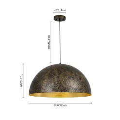 Oversized Antique Dark Rust Iron Dome Pendant Light