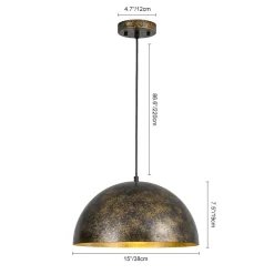 Oversized Antique Dark Rust Iron Dome Pendant Light