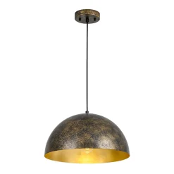 Oversized Antique Dark Rust Iron Dome Pendant Light