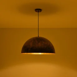 Oversized Antique Dark Rust Iron Dome Pendant Light