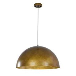Oversized Antique Dark Rust Iron Dome Pendant Light