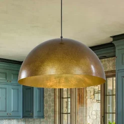 Oversized Antique Dark Rust Iron Dome Pendant Light