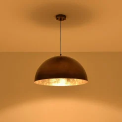 Oversized Antique Dark Rust Iron Dome Pendant Light
