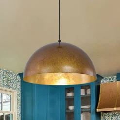 Oversized Antique Dark Rust Iron Dome Pendant Light