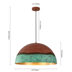 Oversized Industrial Copper Patina Metal Dome Pendant Light