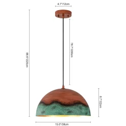 Oversized Industrial Copper Patina Metal Dome Pendant Light