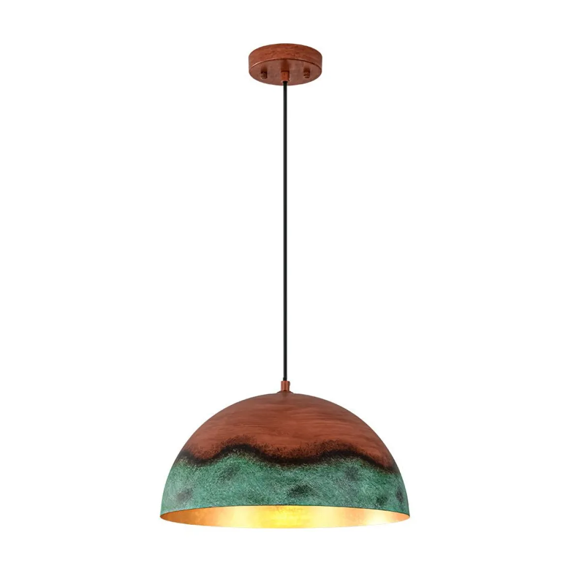 Oversized Industrial Copper Patina Metal Dome Pendant Light