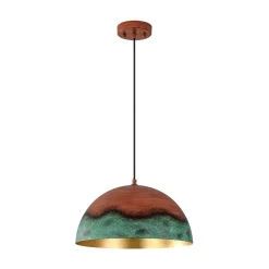 Oversized Industrial Copper Patina Metal Dome Pendant Light