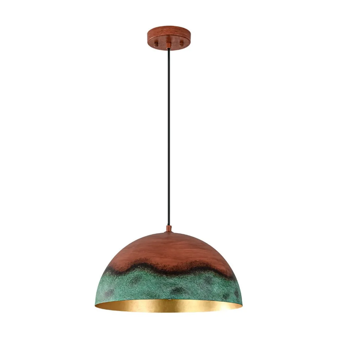 Oversized Industrial Copper Patina Metal Dome Pendant Light