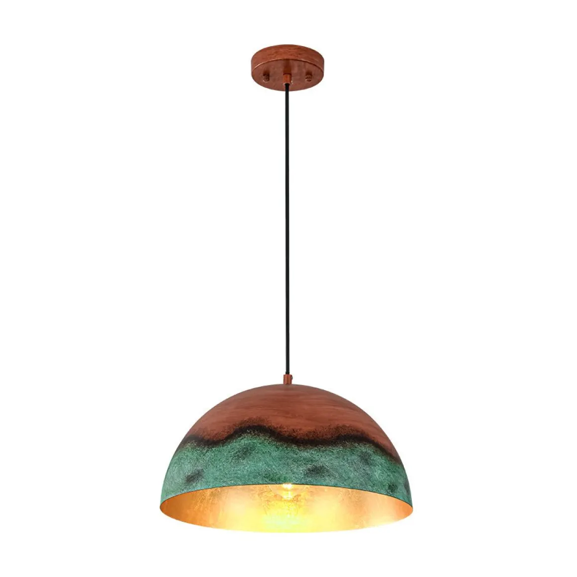 Oversized Industrial Copper Patina Metal Dome Pendant Light