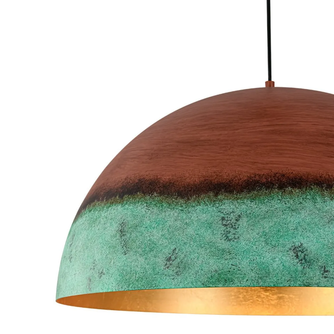 Oversized Industrial Copper Patina Metal Dome Pendant Light