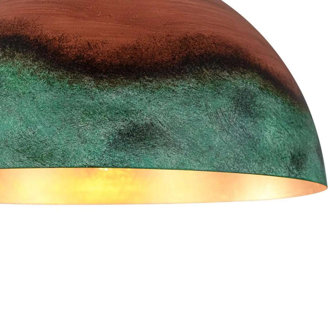 Oversized Industrial Copper Patina Metal Dome Pendant Light