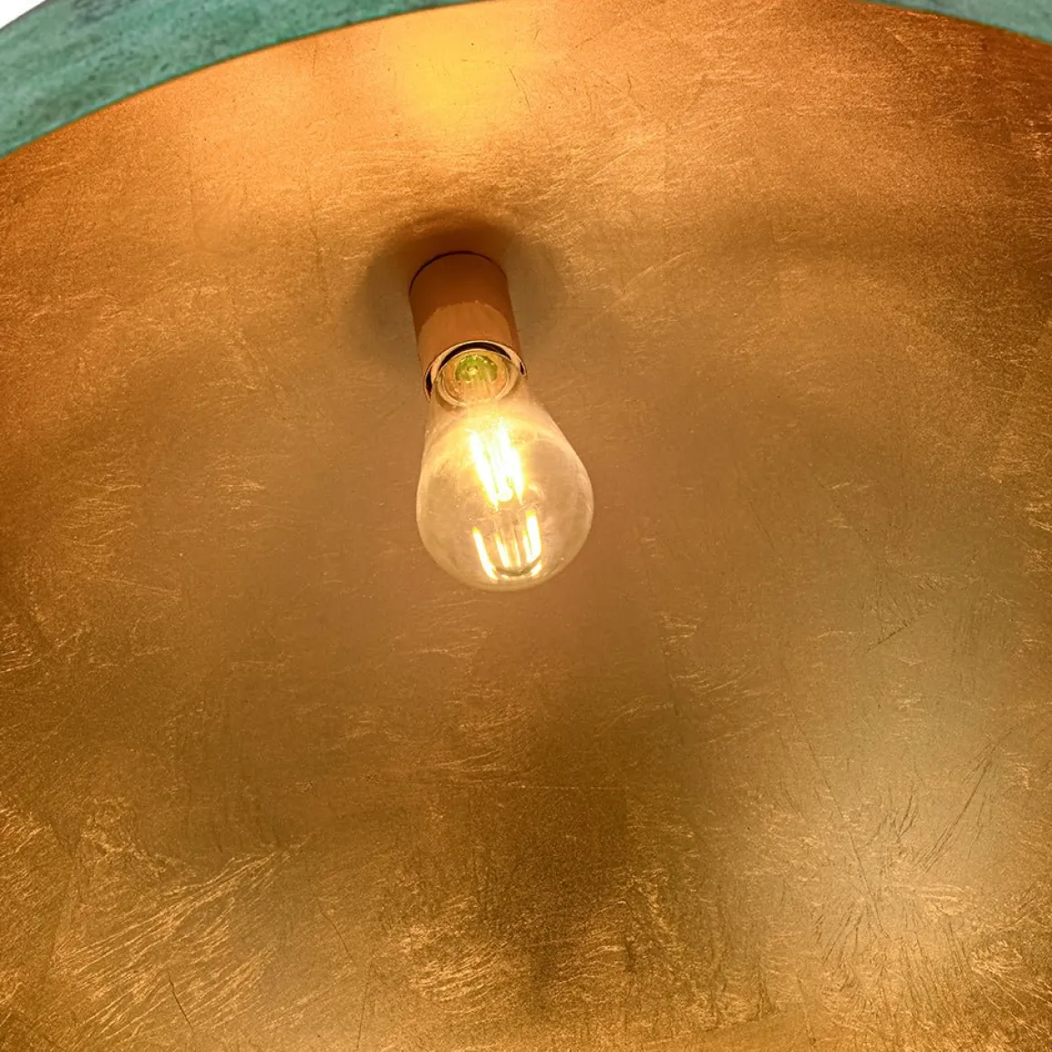 Oversized Industrial Copper Patina Metal Dome Pendant Light