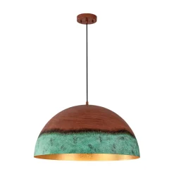 Oversized Industrial Copper Patina Metal Dome Pendant Light