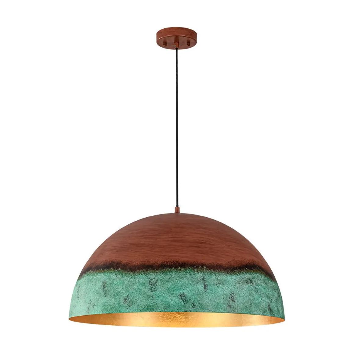 Oversized Industrial Copper Patina Metal Dome Pendant Light