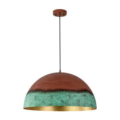 Oversized Industrial Copper Patina Metal Dome Pendant Light