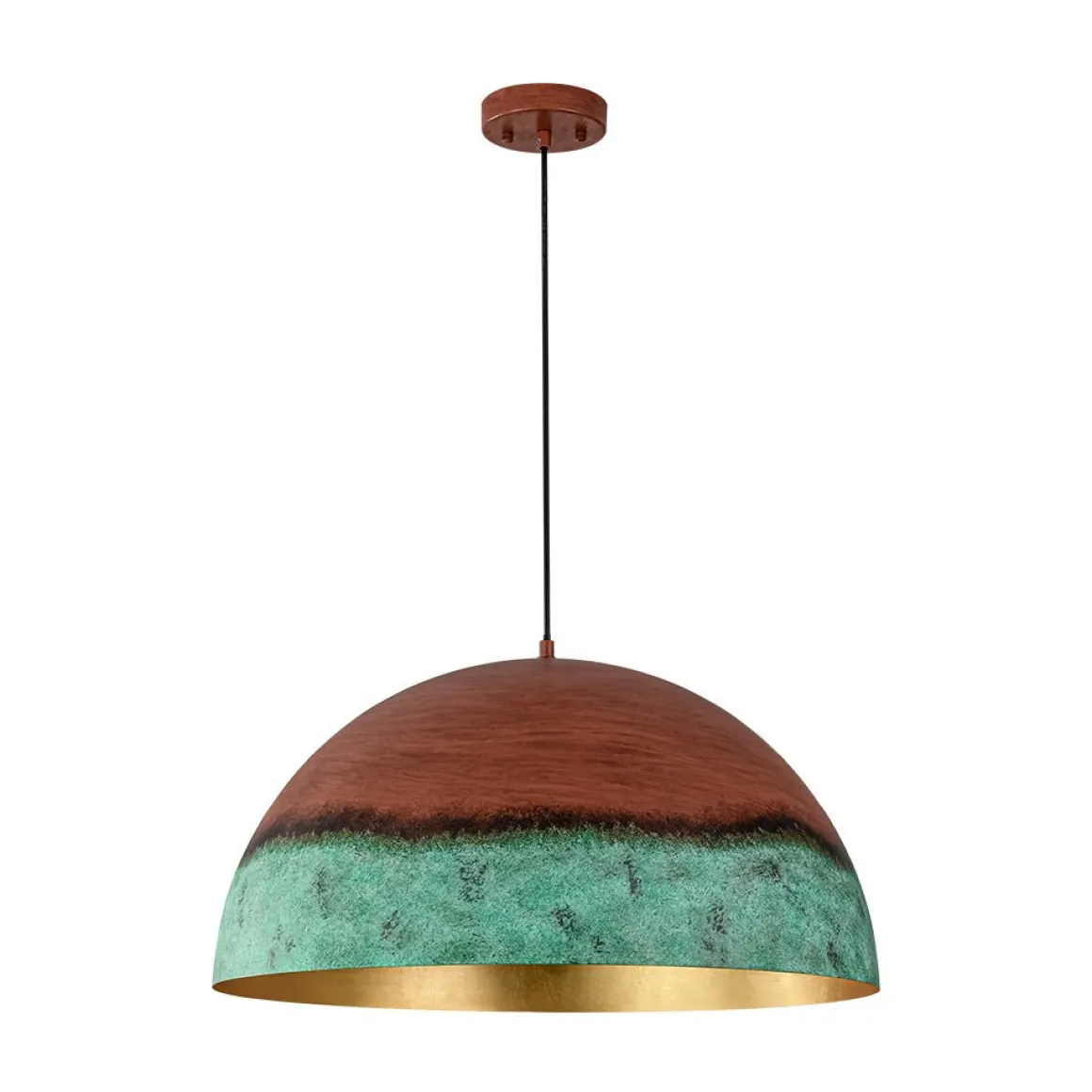 Oversized Industrial Copper Patina Metal Dome Pendant Light