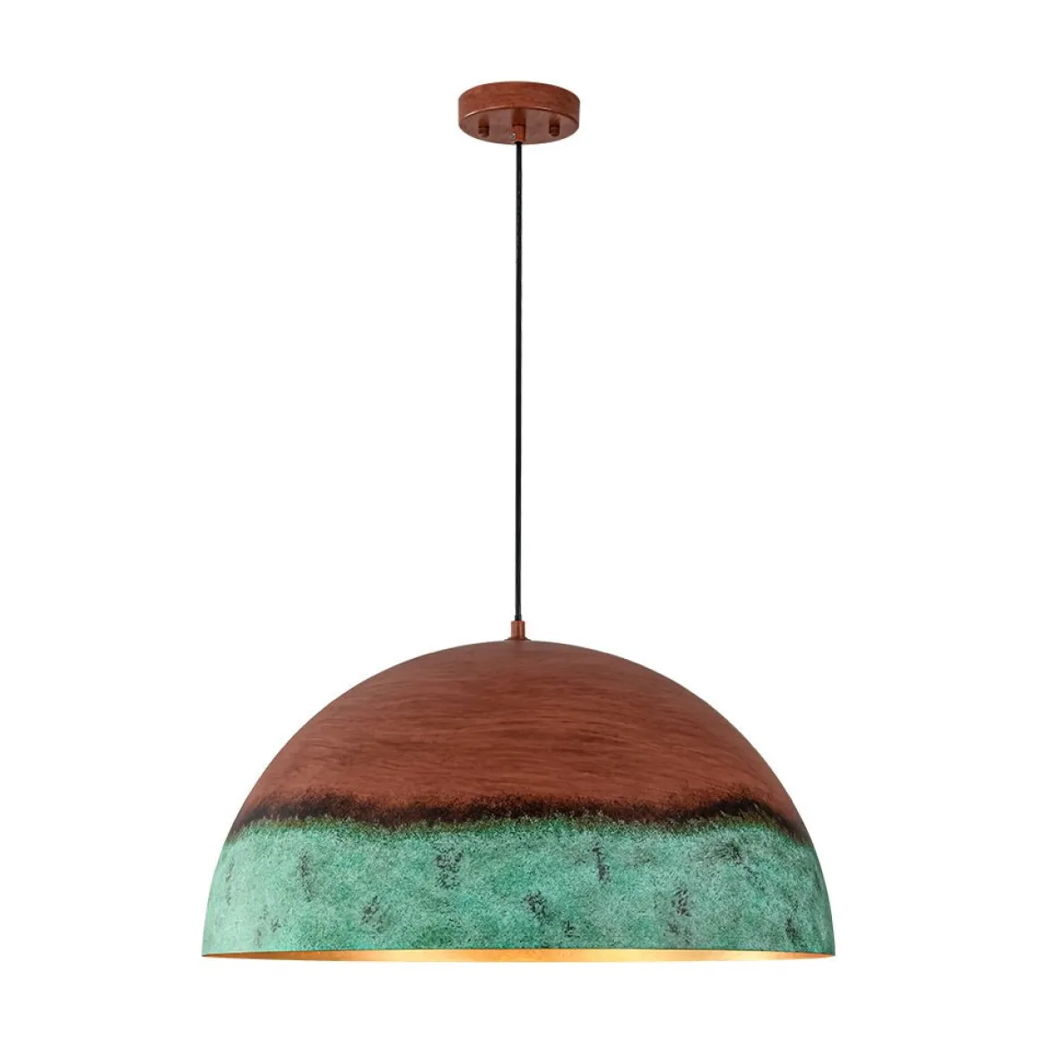Oversized Industrial Copper Patina Metal Dome Pendant Light