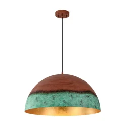 Oversized Industrial Copper Patina Metal Dome Pendant Light