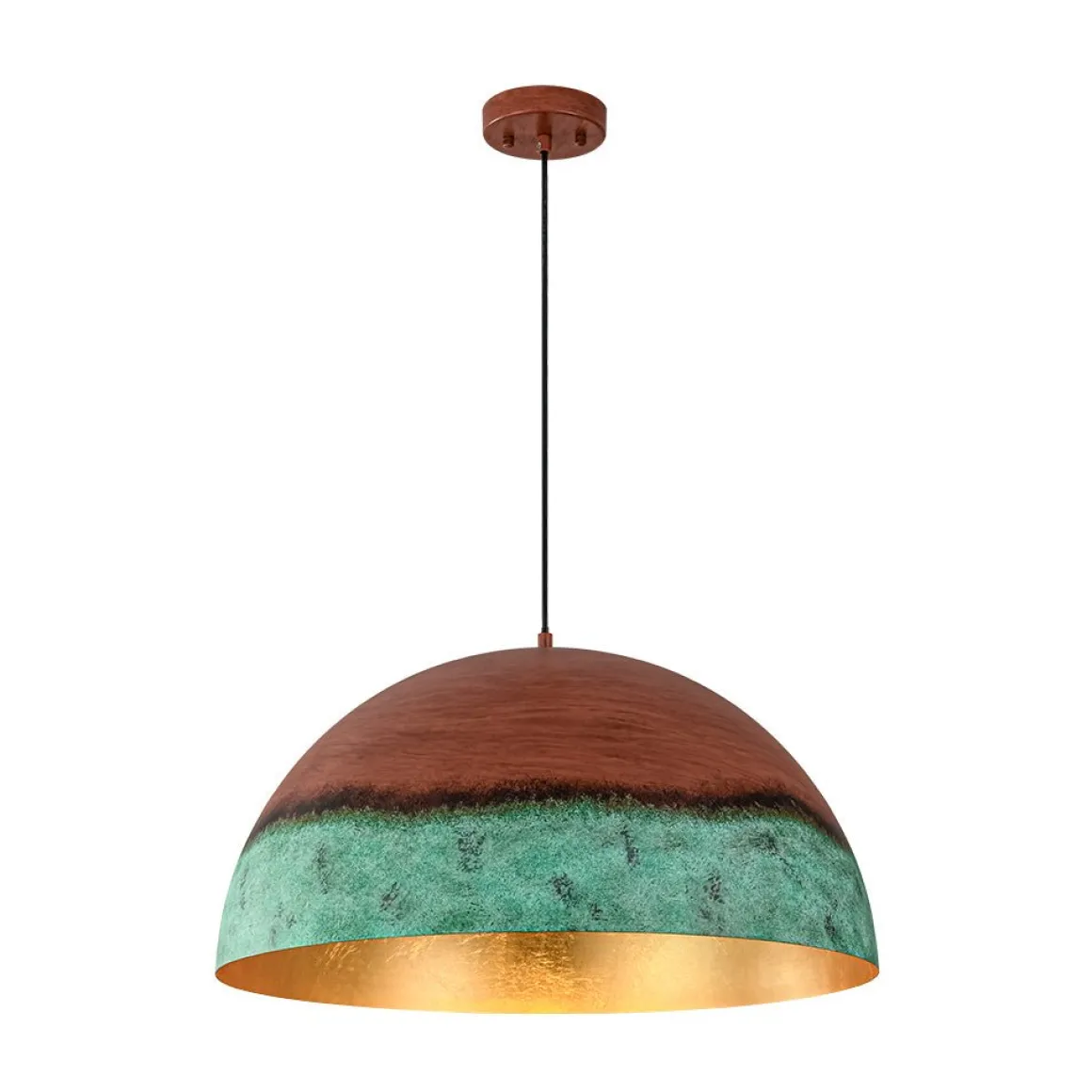 Oversized Industrial Copper Patina Metal Dome Pendant Light