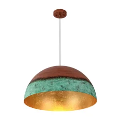 Oversized Industrial Copper Patina Metal Dome Pendant Light