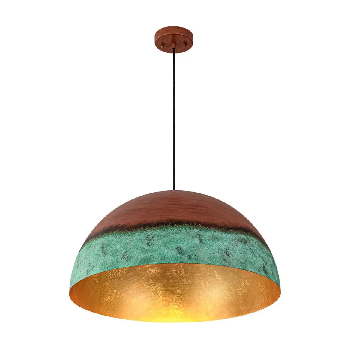 Oversized Industrial Copper Patina Metal Dome Pendant Light