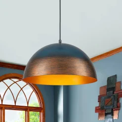Oversized Industrial Oxidized Copper Patina Dome Pendant